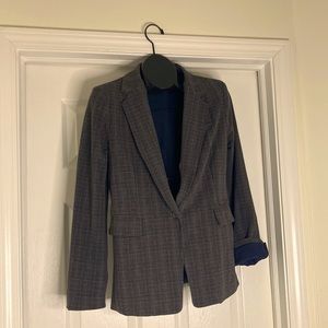 Olivaceous Grey Plaid Single Button Lined Blazer polyester blend Size M